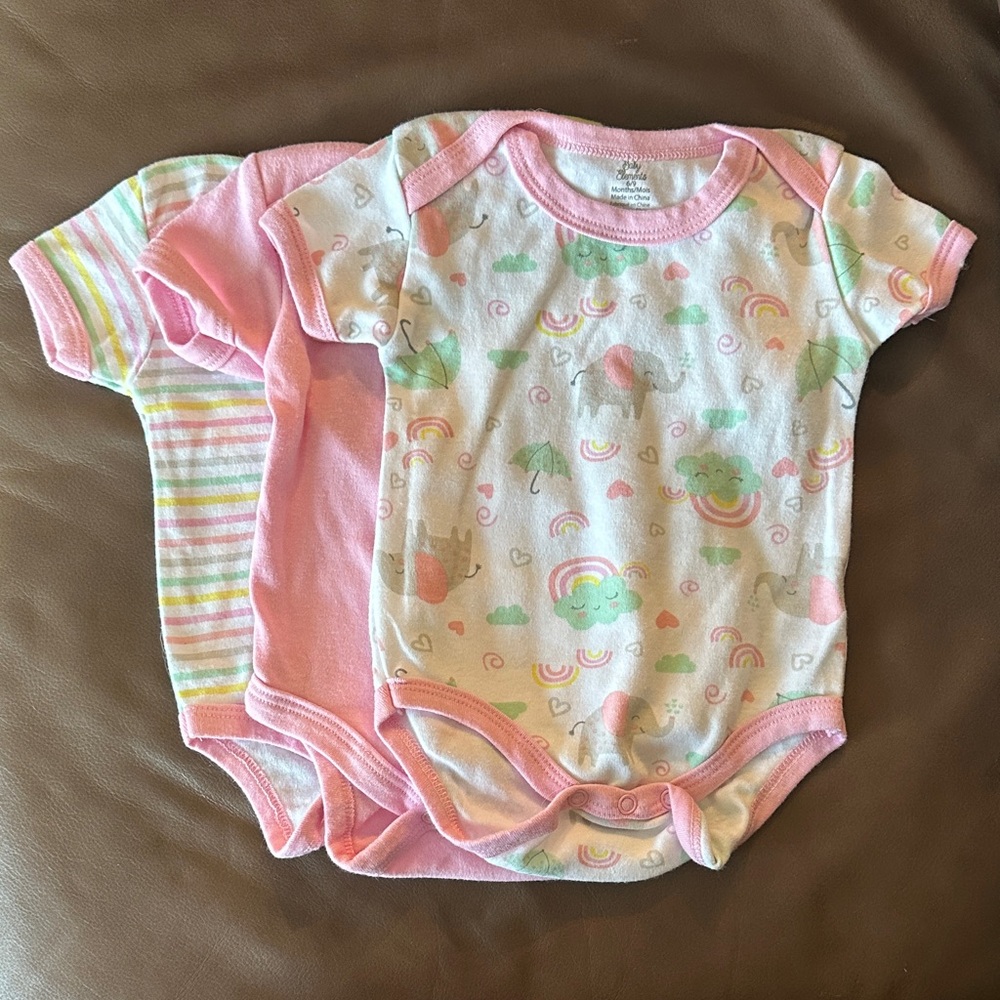 Charming Pink and Multicolor Baby Bodysuit Trio